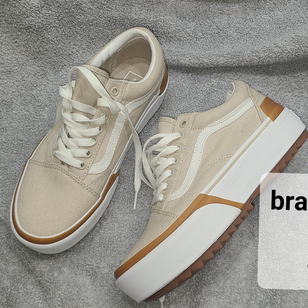 Vans Cream and White Platform Sneakers